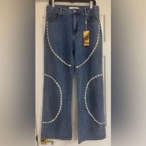 Stylish Blue Women's Jeans with Embellishments